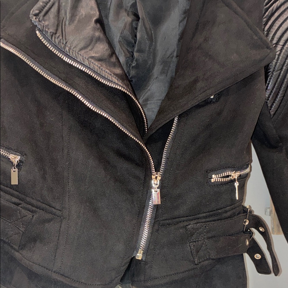 Black Quilted Sleeve Moto Jacket - Picture 6 of 6